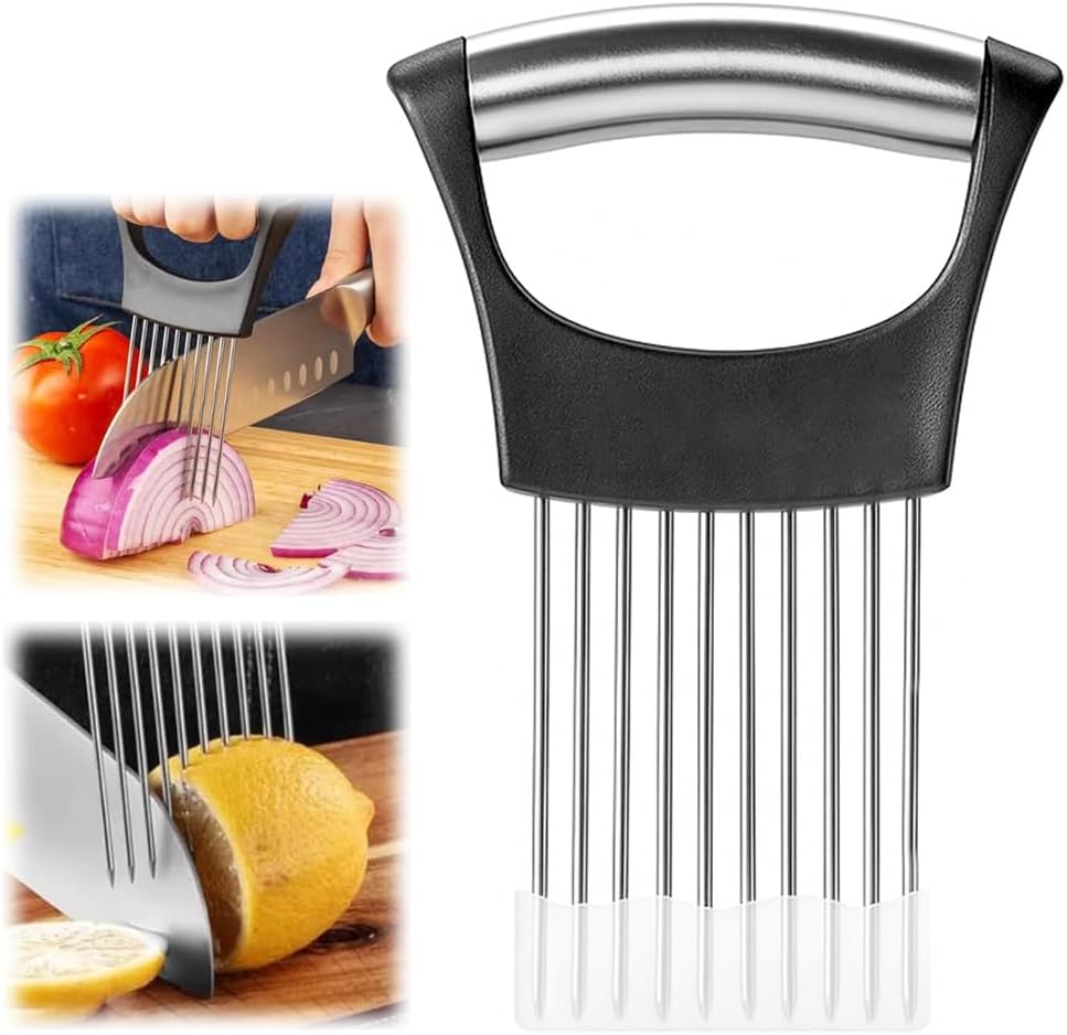 Onion Slicer with Cover, Onion Cutter, Meat Tenderizer Tool (Black)