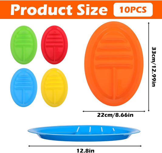 10 Pcs Plastic Taco Plates for Party, Plastic Taco Plates with Dividers Large Taco Holder with 2 Dipping Areas, Stand Up Divider for 3 Tacos, BPA Free, Dishwasher Safe, Colorful