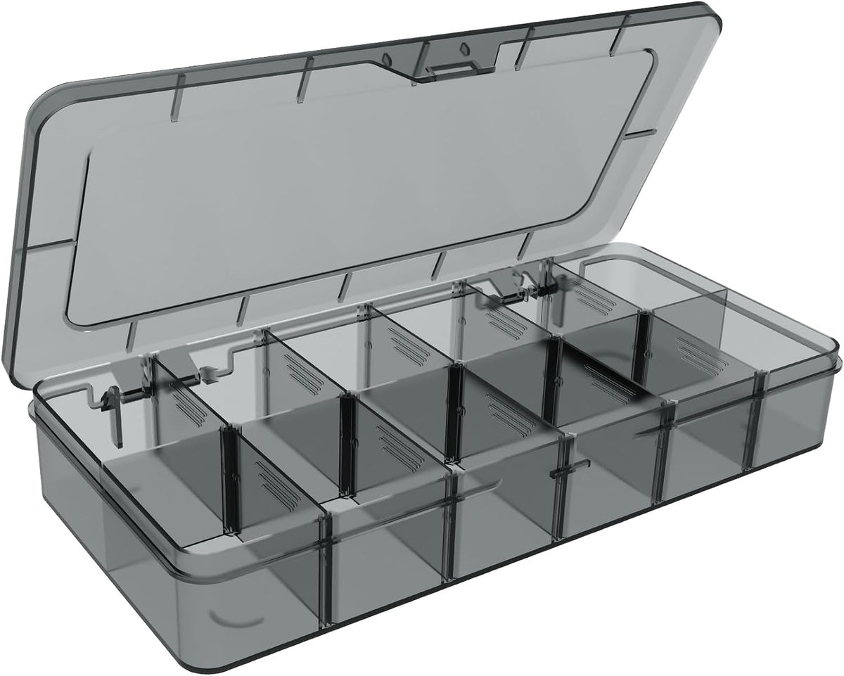 Plastic Organizer Box,12 Grids Clear Bead Organizer Compartment Box with Removable Dividers for Parts,Bead Storage Earring Container Tool Hair Accessories,10.23L x 5.31W x 1.7H inch