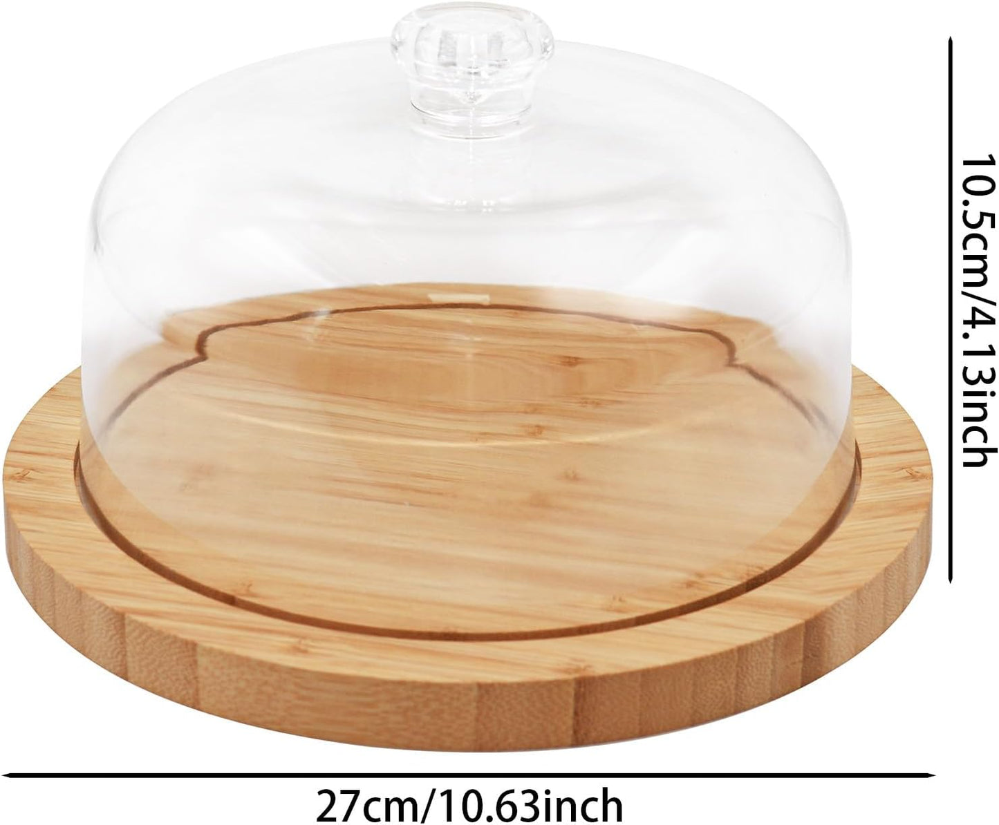 Cake Stand with Lid, Rotating Cake Holder with Dome, Wood Lazy Susan with Cover, Cake Stand for Party,Birthday,Parties,Baking Gifts(12 Inch with Dome)