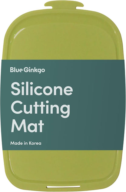 Blue Ginkgo Silicone Cutting Boards – Set of 3 (Small, Medium, Large) – Double-Sided, Thick, Flexible, Non-Slip, BPA Free – Juice Grooves, Dishwasher Safe (Made in Korea, Grey)