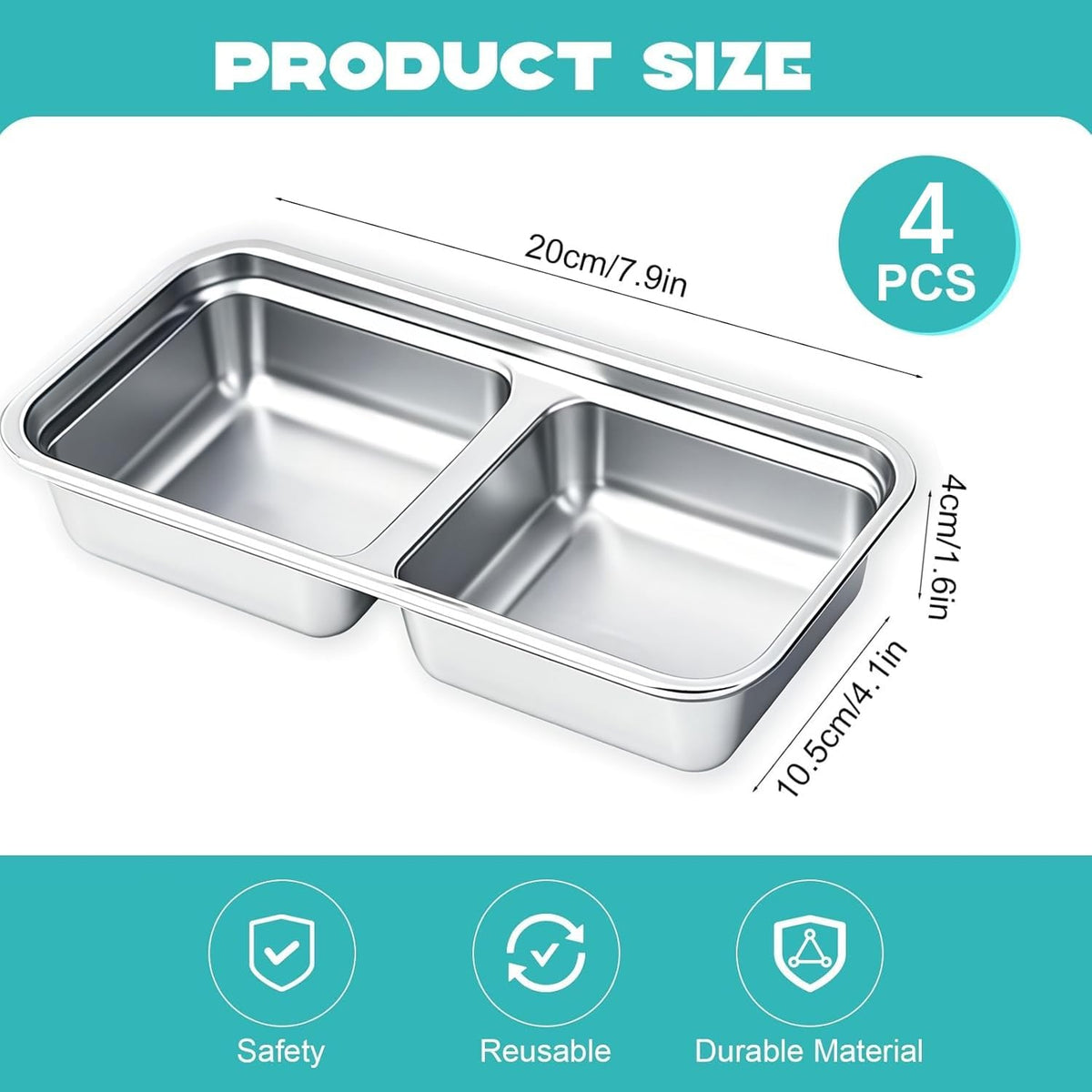 Stainless Steel Snack Containers, 6-Pack Reusable Grab and Go Containers with Lids, Dual Compartment Bento Box for Travel, Camping & Lunch Prep