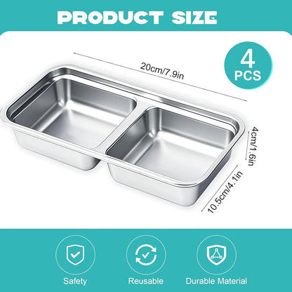 Stainless Steel Snack Containers, 6-Pack Reusable Grab and Go Containers with Lids, Dual Compartment Bento Box for Travel, Camping & Lunch Prep