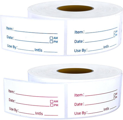 Removable Food Labels 2 Rolls 1000 Pcs Waterproof Oil-Resistant Write-On Date Stickers with Bonus Pen Freezer Refrigerator Food Container Labels for Meal Prep & Organization