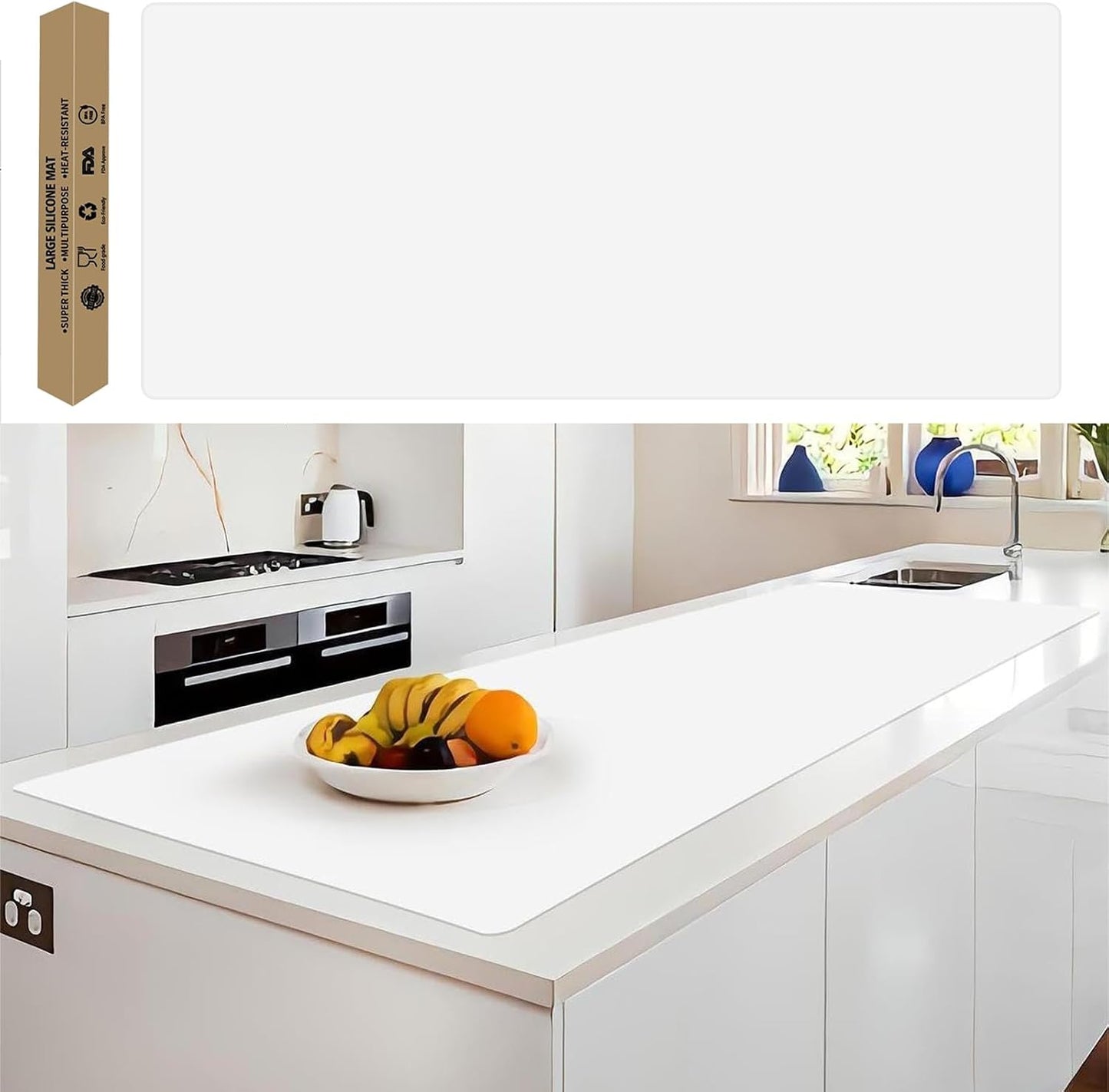 Super Large Silicone Mat, 120"x24" Silicone Mats for Kitchen Counter, Non-slip Heat Resistant Mat,Thicken Kitchen Counter Mat, Waterproof Countertop Protector for Craft (Black)
