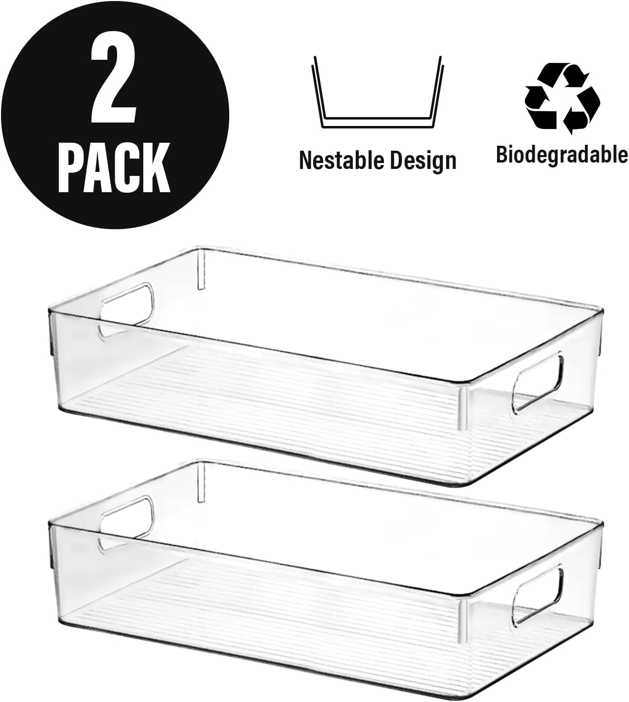 ShelfShaper Large Clear Plastic Storage Bins, Pantry Organizers and Storage Containers Fridge Organizer Bins for Organizing Home Kitchen Under Sink Bathroom Refrigerator Freezer Laundry Room