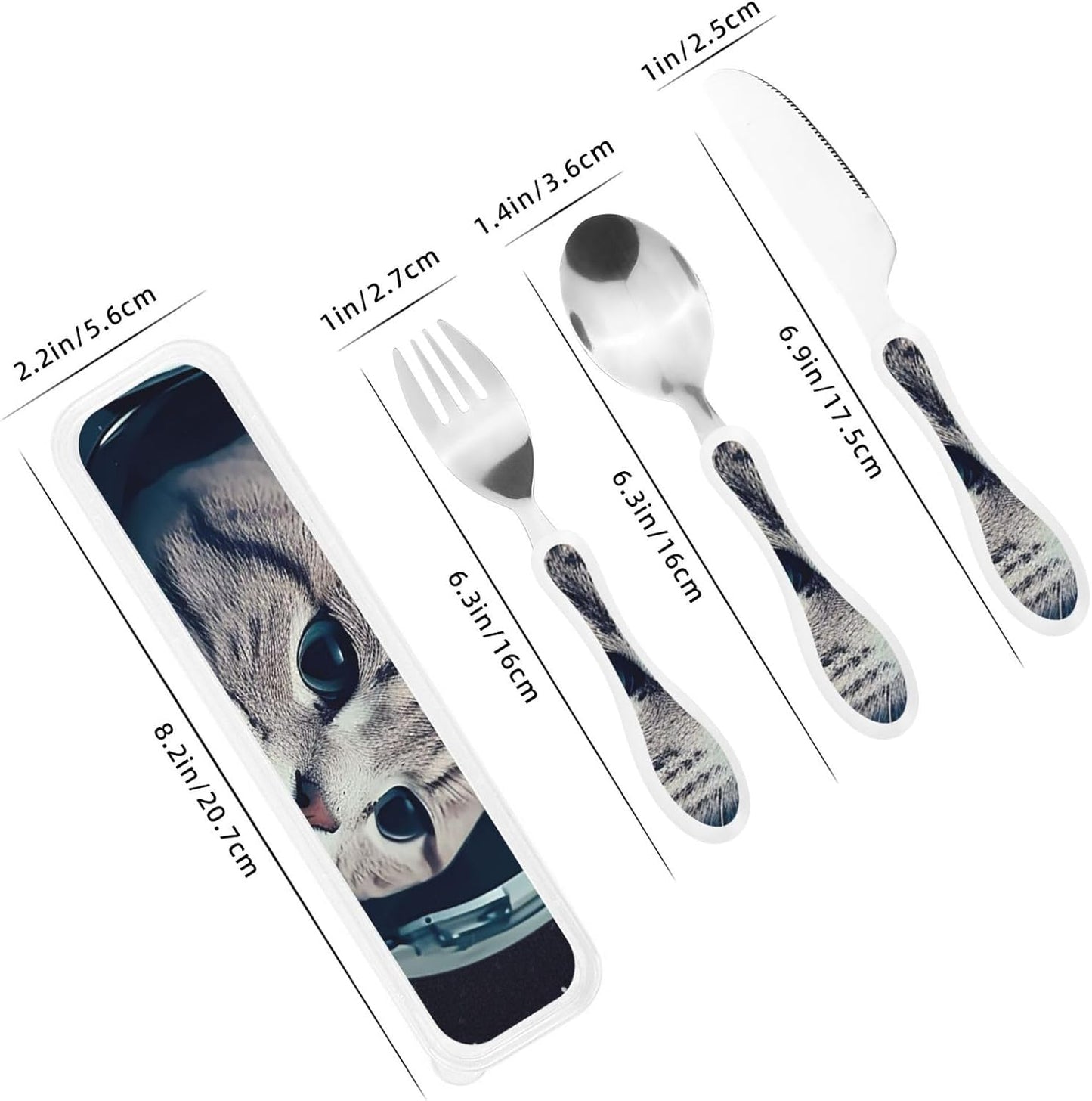 3-Piece Kids Silverware Set With Storage Case, Stainless Steel Reusable Children Safe Knife Spoon Fork Set Astronaut Cat Fish Children Flatware Set For Kids Lunch Box