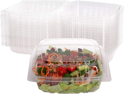 Smygoods Plastic Clamshell Food Containers, (Pack of 50-8x8x3 3/8) 3-Compartment, to go Containers, Hinged Food Container