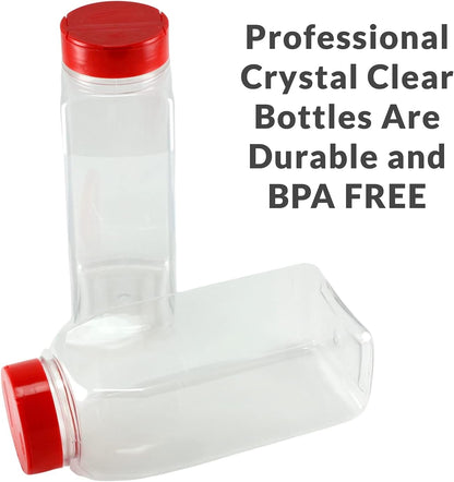 Skyway Supreme Large 32 OZ Plastic Spice Bottles Containers - Flap Cap Pour and Sifter Spice Shaker Jars - Refillable Perfect For Storing and Dispensing Seasonings Herbs Rubs - BPA Free - Set of 2