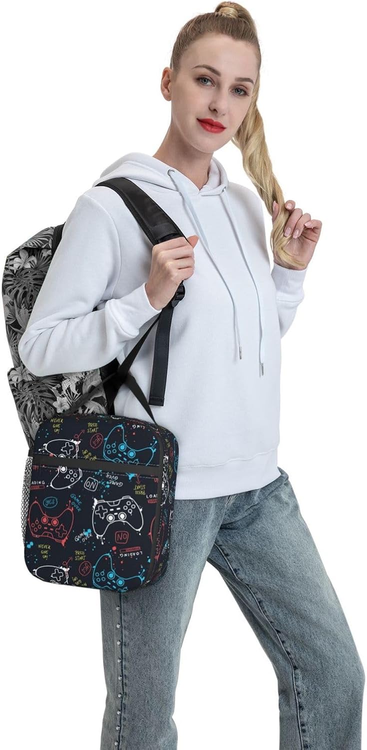 Black Cat Reusable Lunch Box Food Bag Insulated Lunch Bag for Teenage Boys Girls School Beach