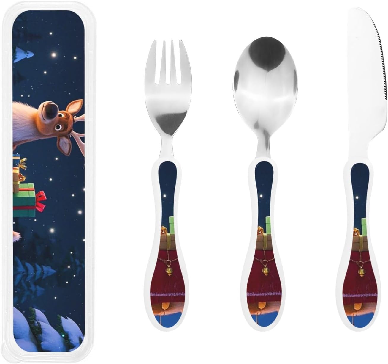 3-Piece Kids Silverware Set With Storage Case, Stainless Steel Reusable Children Safe Knife Spoon Fork Set Chinese Celadon Peacock Children Flatware Set For Kids Lunch Box