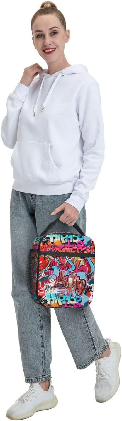 Black Cat Reusable Lunch Box Food Bag Insulated Lunch Bag for Teenage Boys Girls School Beach