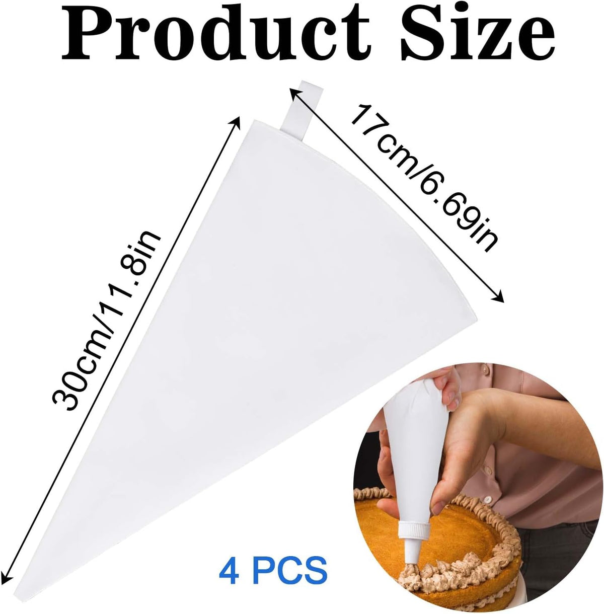 4 Pack 16" Reusable Pastry Piping Bags, Cloth Cake Decorating, White Cloth Frosting Bags, Icing Piping Bags Decorating Bags Icing Frosting Bags, White Hangable Piping Bags