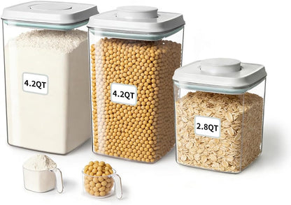 Airtight Food Storage with One-Touch Lid, (3 × 1.27 QT / 1.2 L) Stackable Durable PET for Sugar, Grains, Coffee Beans, and Baking Pantry Organization