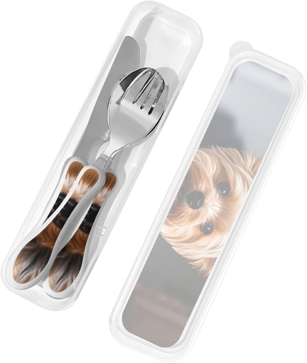 3-Piece Kids Silverware Set With Storage Case, Stainless Steel Reusable Children Safe Knife Spoon Fork Set Cute Puppy Children Flatware Set For Kids Lunch Box