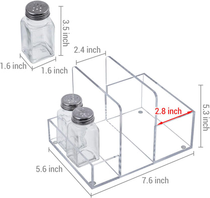 MyGift 2-in-1 Acrylic Napkin Holder with Salt and Pepper Shakers, Metal Vintage Scrollwork Dinner Table Paper Towel Condiment Holder with Rustic Solid Wood Base (Premium Clear Acrylic)