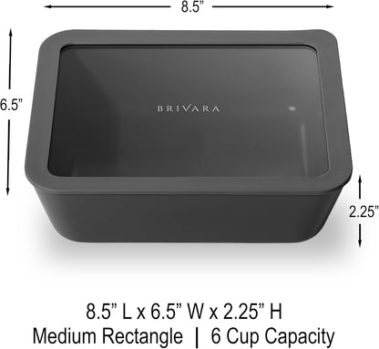 Ceramic Coated Glass Food Storage Container | No PTFE, PFOA, PFAS, and BPA | Reusable Non Toxic Meal Prep Container with Glass Lid | Easy To Store | 3 Cup Rectangle [Onyx]