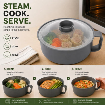NEED&NEED Microwave Smart Steamer with Safe Handle for bibigo Dumpling Wonton Potstickers Steamed Dumplings Instant noodles Ramen BPA Free 1500ml, 1000ml 6pcs