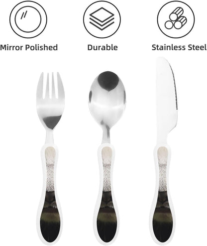 3-Piece Kids Silverware Set With Storage Case, Stainless Steel Reusable Children Safe Knife Spoon Fork Set Blue Active Girl Running Sunset Children Flatware Set For Kids Lunch Box - Colors A
