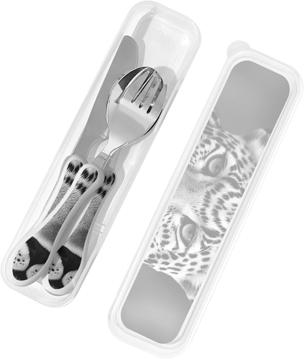 3-Piece Kids Silverware Set With Storage Case, Stainless Steel Reusable Children Safe Knife Spoon Fork Set Blue Eyed Dog Children Flatware Set For Kids Lunch Box
