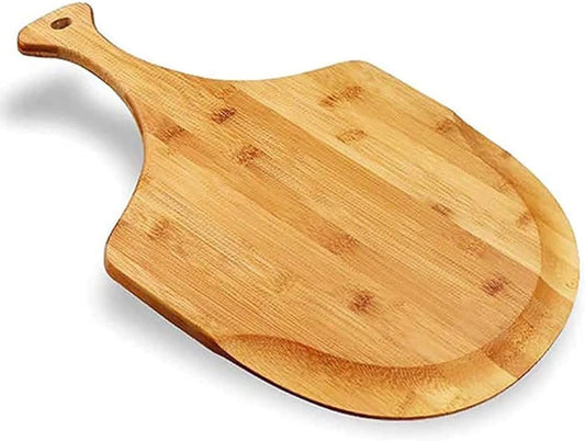 Bamboo Pizza Peel & Serving Board - 12" x 18" Multi-Functional Charcuterie Tray, Cutting Board for Cheese, Fruits, Vegetables - Natural Wood Pizza Paddle with Handle for Kitchen, Entertaining