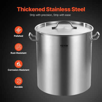 VEVOR Stainless Steel Stockpot, 42 Quart Large Cooking Pots, Cookware Sauce Pot with Strainer, Lid, and Handle, Heavy Duty Commercial Grade Stock Pot, Sanding Treatment, for Large Groups Events Silver