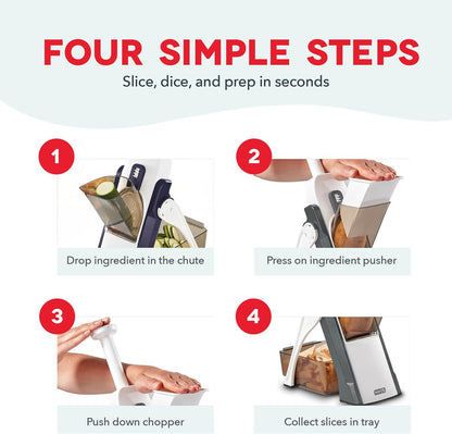 Dash Safe Slice® Mandoline - Compact, Foldable Food Slicer - Slice, Dice, Julienne & More - Perfect for Quick Food Prep - Recipe Guide Included - Cool Grey