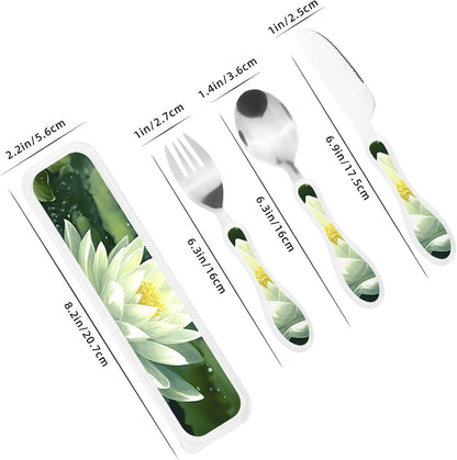 3-Piece Kids Silverware Set With Storage Case, Stainless Steel Reusable Children Safe Knife Spoon Fork Set Easter Bunny Eggs Spring Flower Rabbit Children Flatware Set For Kids Lunch Box