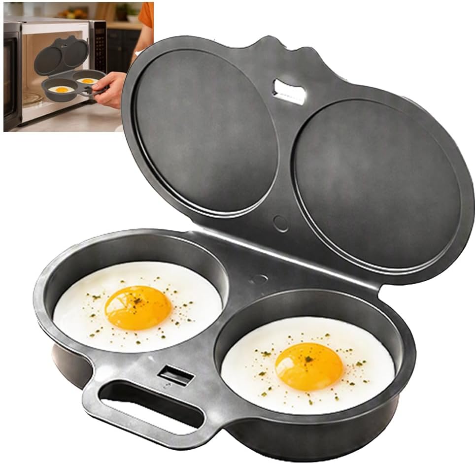 Dual Cavity Microwave Egg Poacher 2 Eggs, Quick Oil-Free Cooking，black
