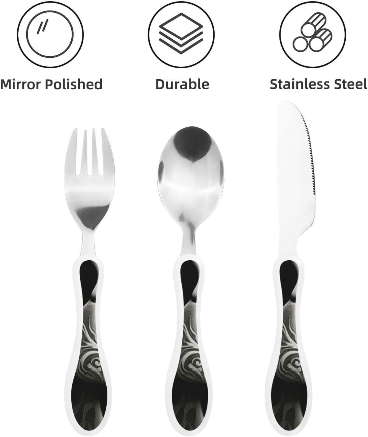 3-Piece Kids Silverware Set With Storage Case, Stainless Steel Reusable Children Safe Knife Spoon Fork Set Black And White Grid Children Flatware Set For Kids Lunch Box