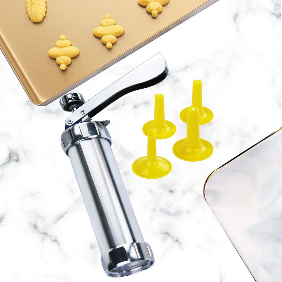 Cookie Press Gun Kit, 20 Discs & 4 Icing Tips, Stainless Steel