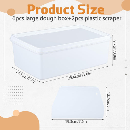 6-pack Dough Pizza Proofing Box Set-4.5l White Food Storage Containers with Lids + 2 Large Plastic Dough Scrapers-food Prep Set