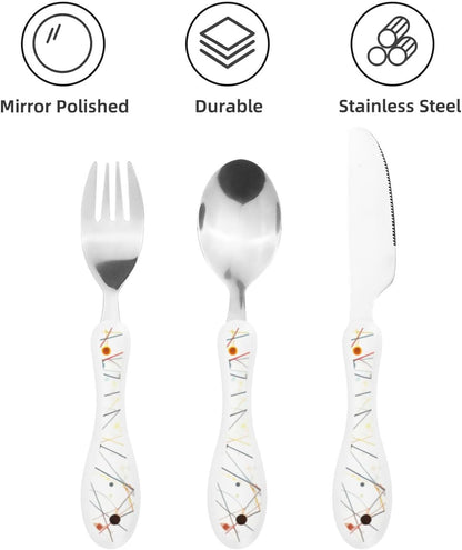 3-Piece Kids Silverware Set With Storage Case, Stainless Steel Reusable Children Safe Knife Spoon Fork Set Leaves Floral On Rustic Wood Children Flatware Set For Kids Lunch Box