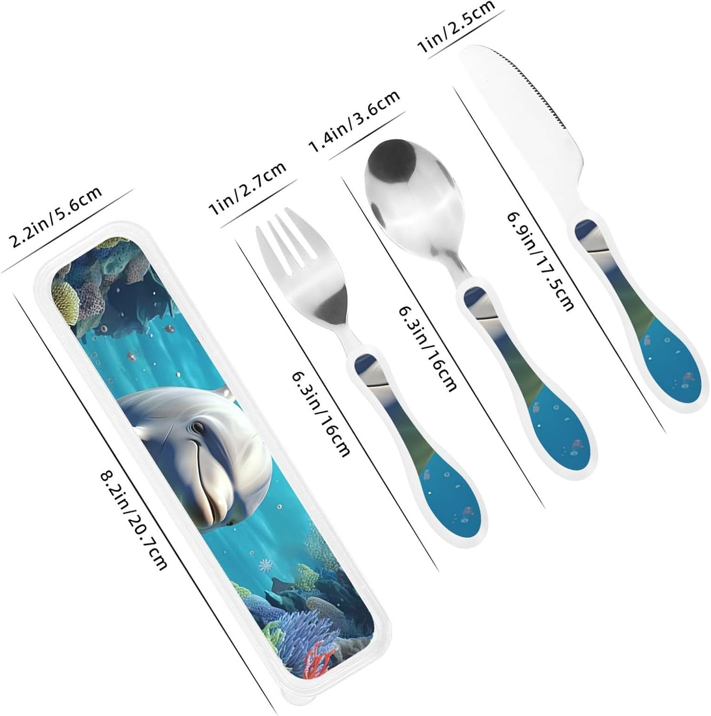 3-Piece Kids Silverware Set With Storage Case, Stainless Steel Reusable Children Safe Knife Spoon Fork Set Astronaut Cat Fish Children Flatware Set For Kids Lunch Box