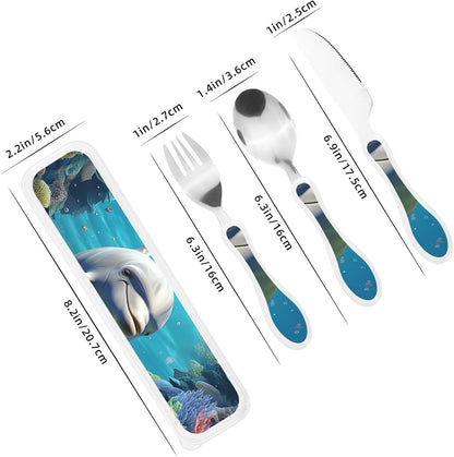 3-Piece Kids Silverware Set With Storage Case, Stainless Steel Reusable Children Safe Knife Spoon Fork Set Astronaut Cat Fish Children Flatware Set For Kids Lunch Box