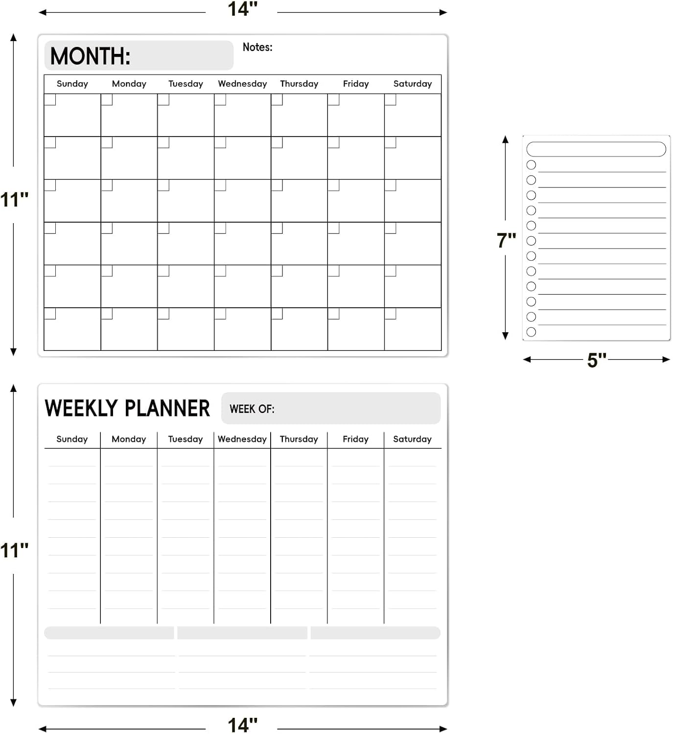 LANDNEOO Magnetic Dry Erase Calendar for Refrigerator, 3 Pack-Monthly, Weekly, Daily Magnet Fridge Whiteboard Planner for Chore Chart, Menu, To Do List, 14"X11", w/ 6 Markers, Style 2
