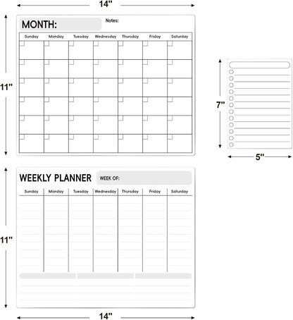 LANDNEOO Magnetic Dry Erase Calendar for Refrigerator, 3 Pack-Monthly, Weekly, Daily Magnet Fridge Whiteboard Planner for Chore Chart, Menu, To Do List, 14"X11", w/ 6 Markers, Style 2