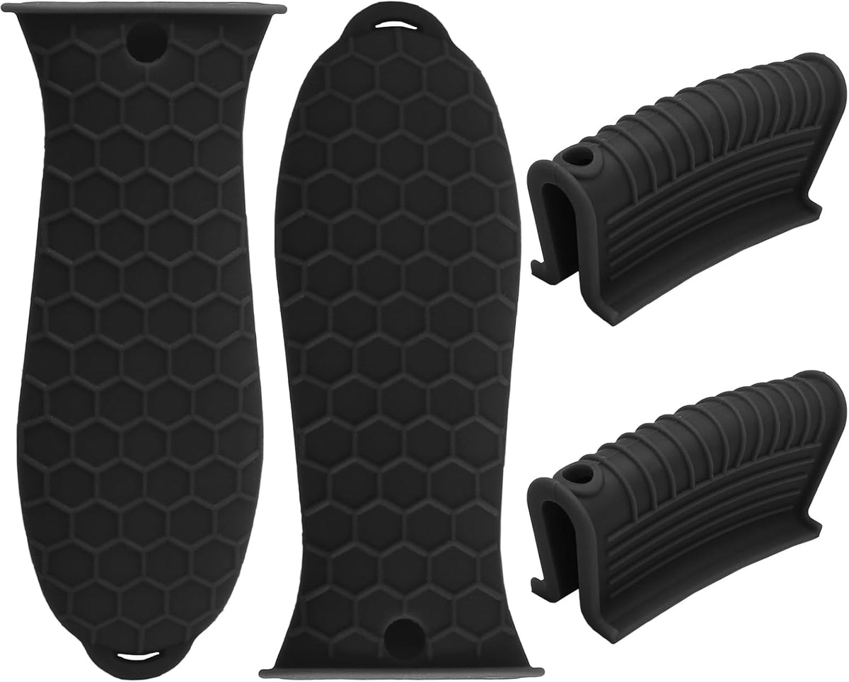 4 Pack Cast Iron Handle Covers, Heat Resistant Silicone, Black
