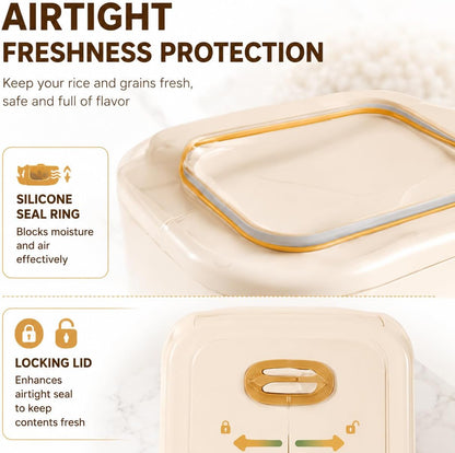 Airtight Rice Dispenser, 11lbs/22lbs Dry Food Storage Container with One-Touch Dispensing, Moisture-Proof Grain Bin with Measuring Cup for Kitchen, Countertop Organization