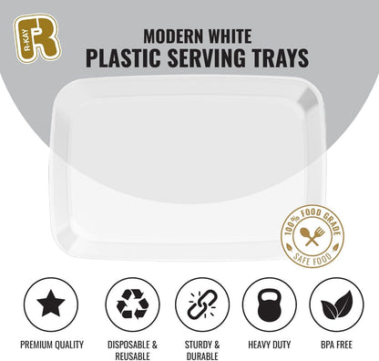 R-kay 6 Pack Clear Plastic Serving Trays For Party, 12.75 x 8.25 In - Heavy Duty Plastic Trays For Food - Rectangular Platters