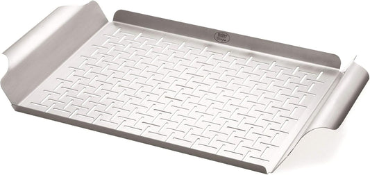 Weber Grill Pan – Durable Stainless Steel Pan for Small or Delicate Foods, 1/8" Slits for Drainage, Wide Carry Handles - Grill Accessory