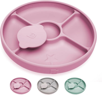 TalkTools Bitsy Silicone Baby Suction Plate with Locking Lid – Divided Plate for Toddlers Learning to Self-Feed – Non-Slip, BPA-Free, Microwave + Dishwasher Safe Baby Mealtime Plate(Pink).