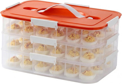 Deviled Egg Container with Lid, 54 Slots Egg Tray Carrier with Handle, Stackable Egg Tray, 12.2 x 8.4 x 6.3 inches (Green, 3 Layer)