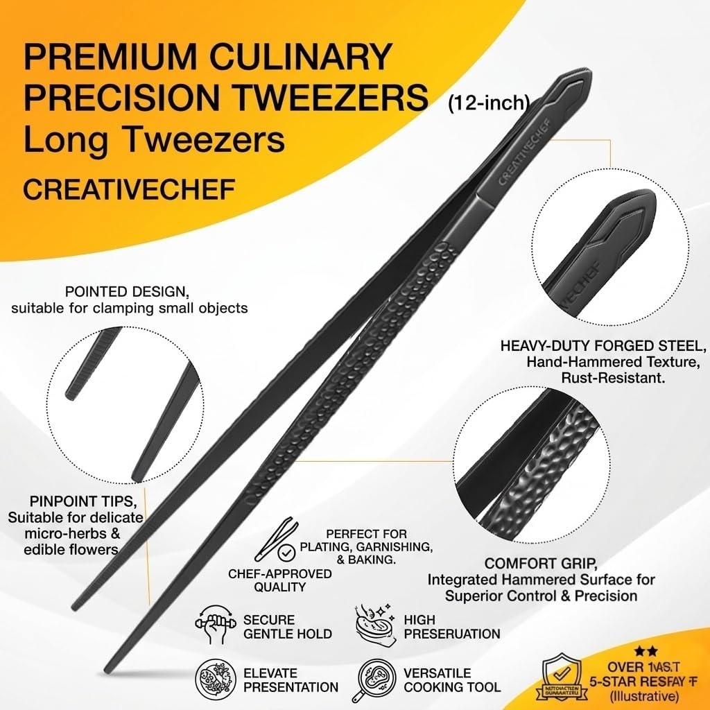 Cooking Tweezers, Chef's Tweezers Tongs, Universal for all kinds of cooking, steak, plating, pasta and many other scenarios (1PC Set)