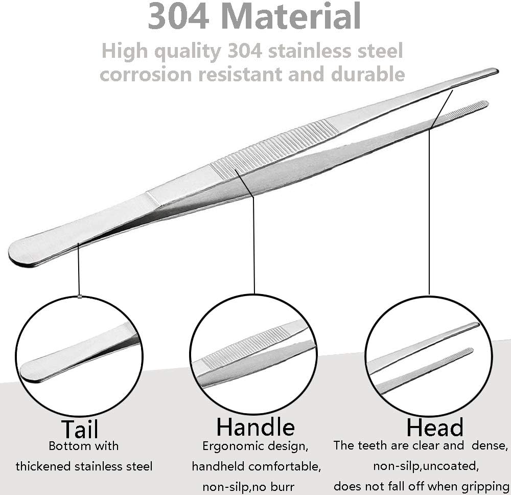Gutsdoor 8 Inch Plating Tweezers Stainless Steel Precision Culinary Tweezer Silver Kitchen Straight Tweezers Tongs