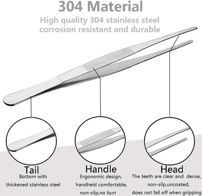 Gutsdoor 8 Inch Plating Tweezers Stainless Steel Precision Culinary Tweezer Silver Kitchen Straight Tweezers Tongs