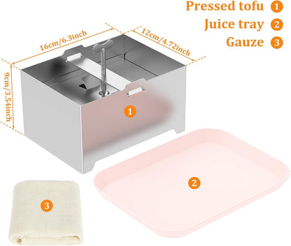 Tofu Press Kit Food Grade 304 Stainless Steel Tofu Maker with Gauze and Drip Tray Detachable and Pressure Adjustable Press Maker for Homemade Cheese yogurt(Large)