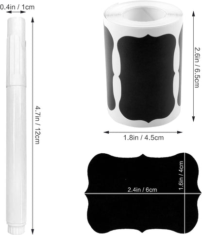 Chalkboard Labels, 120 Pcs Black Reusable Waterproof Labels Stickers, Kitchen Pantry Sticker for Containers, Mason Jars, Condiments, Food Storage (Wavy)