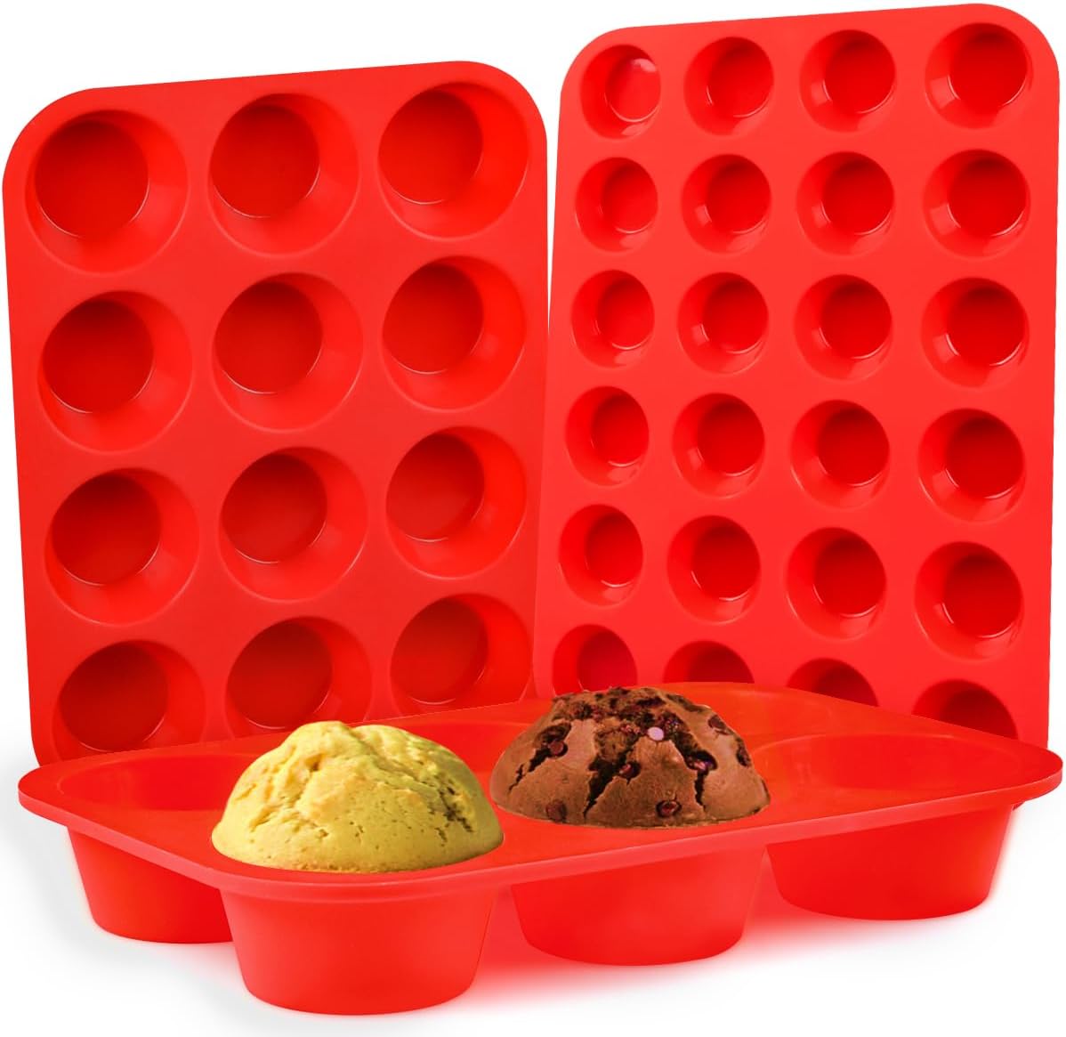 CAKETIME 12 Cups Silicone Muffin Pan - Nonstick Cupcake Pan 1 Pack Regular Size Silicone Mold for Baking