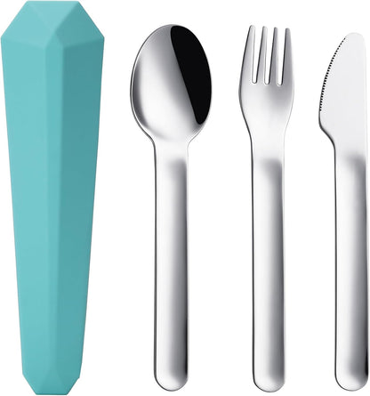 Utensils for Lunch Box Accessories, DEVICO Travel Silverware Set with Case, Camping Flatware Include 18/8 Stainless Steel Knife Fork and Spoon Set, Reusable Portable Cutlery Set for School (Teal)